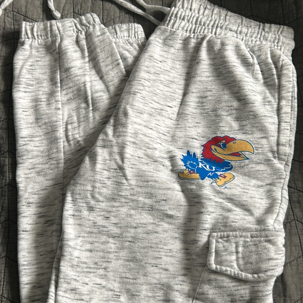 Gray Sweatpants with Kansas Jayhawks logo! Brand new never worn!